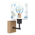 Brilagi - Otroška stenska svetilka BOBO WOOD 1xE27/25W/230V hrast/črna/bela/modra/medvedki
