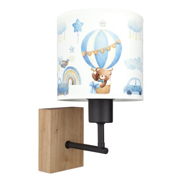 Brilagi - Otroška stenska svetilka BOBO WOOD 1xE27/25W/230V hrast/črna/bela/modra/medvedki