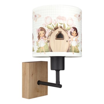 Brilagi - Otroška stenska svetilka BOBO WOOD 1xE27/25W/230V hrast/črna/bela/rožnata/vile