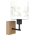 Brilagi - Otroška stenska svetilka BOBO WOOD 1xE27/25W/230V hrast/črna/bela/s motivom samorogov