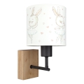 Brilagi - Otroška stenska svetilka BOBO WOOD 1xE27/25W/230V hrast/črna/bela/zajčki