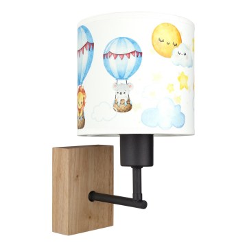 Brilagi - Otroška stenska svetilka BOBO WOOD 1xE27/25W/230V hrast/črna/bela/živalski motiv
