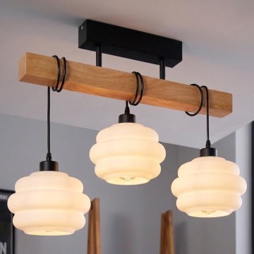 Brilagi - Površinsko montiran lestenec WOOD GLASS 3xE27/60W/230V borovica/črna/bela