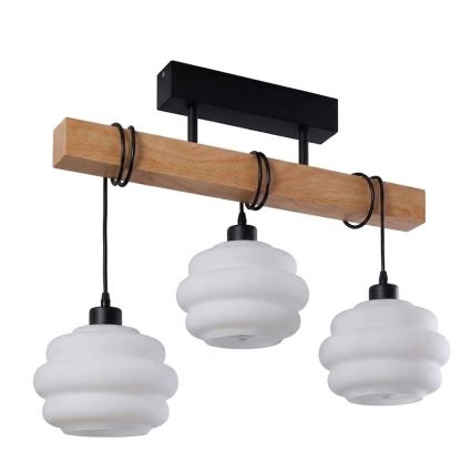 Brilagi - Površinsko montiran lestenec WOOD GLASS 3xE27/60W/230V borovica/črna/bela