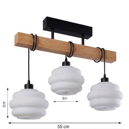 Brilagi - Površinsko montiran lestenec WOOD GLASS 3xE27/60W/230V borovica/črna/bela