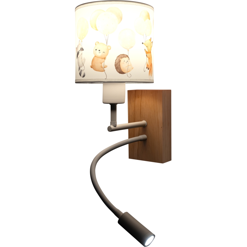 Brilagi - LED otroška fleksibilna stenska svetilka BOBO WOOD 1xE27/25W/230V + LED/3W hrast/bela/živalski motivi