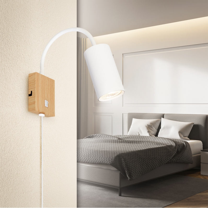 Brilagi - Prilagodljiva stenska svetilka s stikalom SELE 1xGU10/30W/230V bela/dekor hrasta