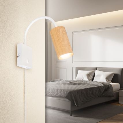 Brilagi - Fleksibilna stenska svetilka s stikalom SELE 1xGU10/30W/230V bela/dekor hrasta