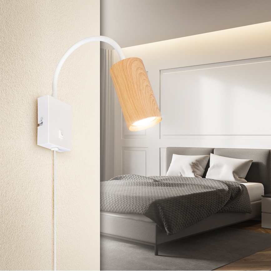 Brilagi - Fleksibilna stenska svetilka s stikalom SELE 1xGU10/30W/230V bela/dekor hrasta