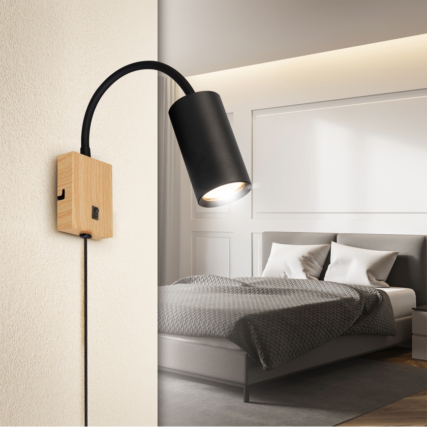 Brilagi - Prilagodljiva stenska svetilka s stikalom SELE 1xGU10/30W/230V črna/dekor hrasta