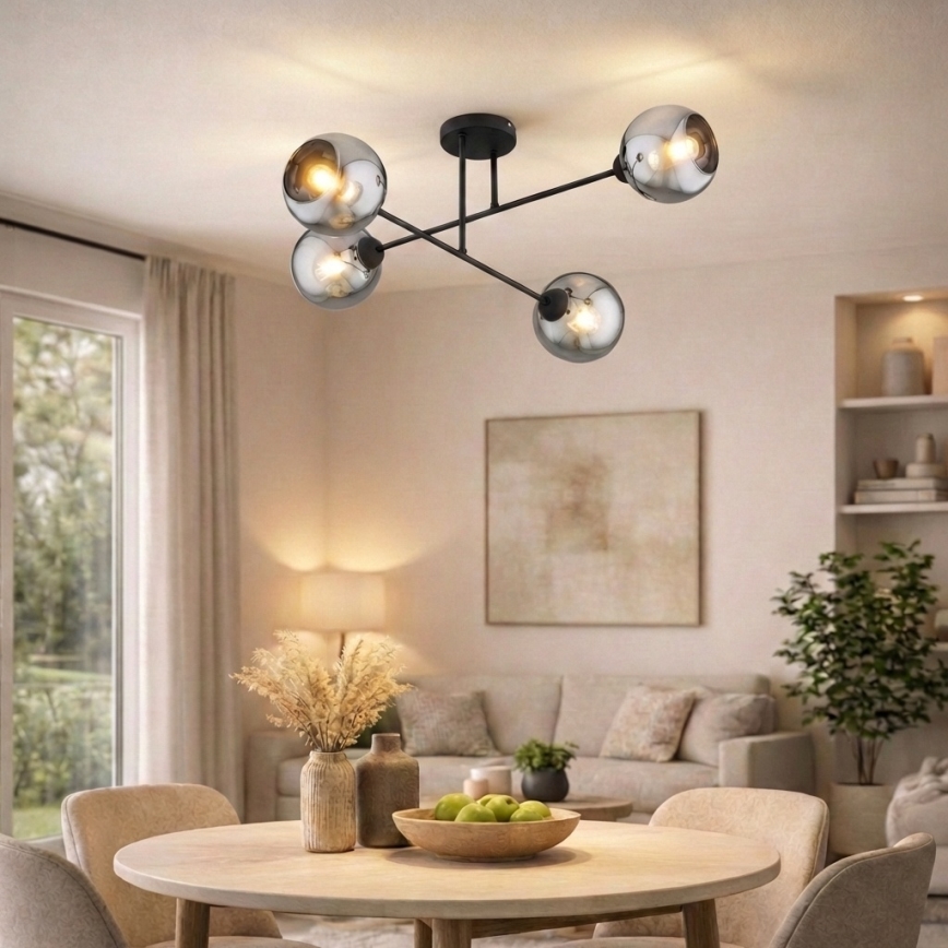 Brilagi - Pritrdjen stropni lestenec 4xE27/60W/230V črna/dimna siva