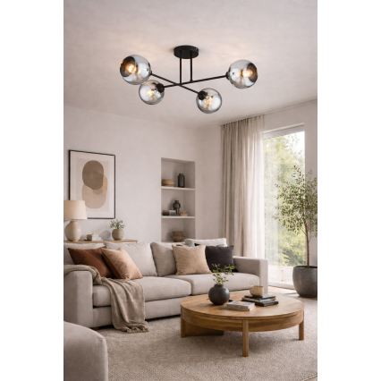 Brilagi - Pritrdjen stropni lestenec 4xE27/60W/230V črna/dimna siva