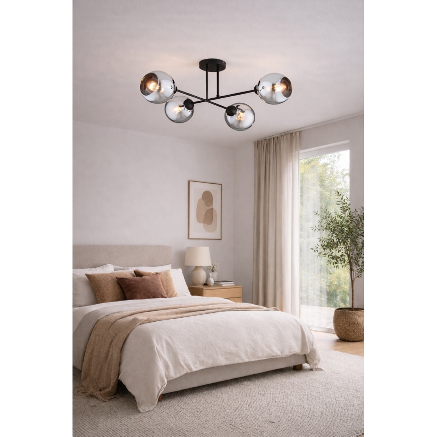 Brilagi - Pritrdjen stropni lestenec DIOR 4xE27/60W/230V črna/dimna siva
