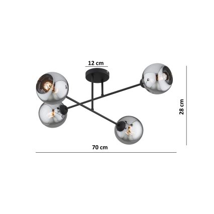 Brilagi - Pritrdjen stropni lestenec DIOR 4xE27/60W/230V črna/dimna siva
