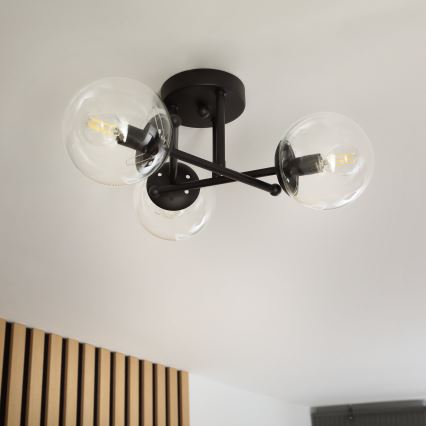 Brilagi - Pritrdjen stropni lestenec MALIVA 3xE14/15W/230V črna/prozorna