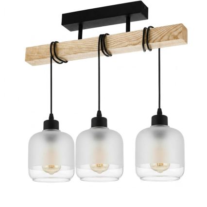 Brilagi - Pritrdjen stropni lestenec WOOD GLASS 3xE27/60W/230V bor/črna/bela