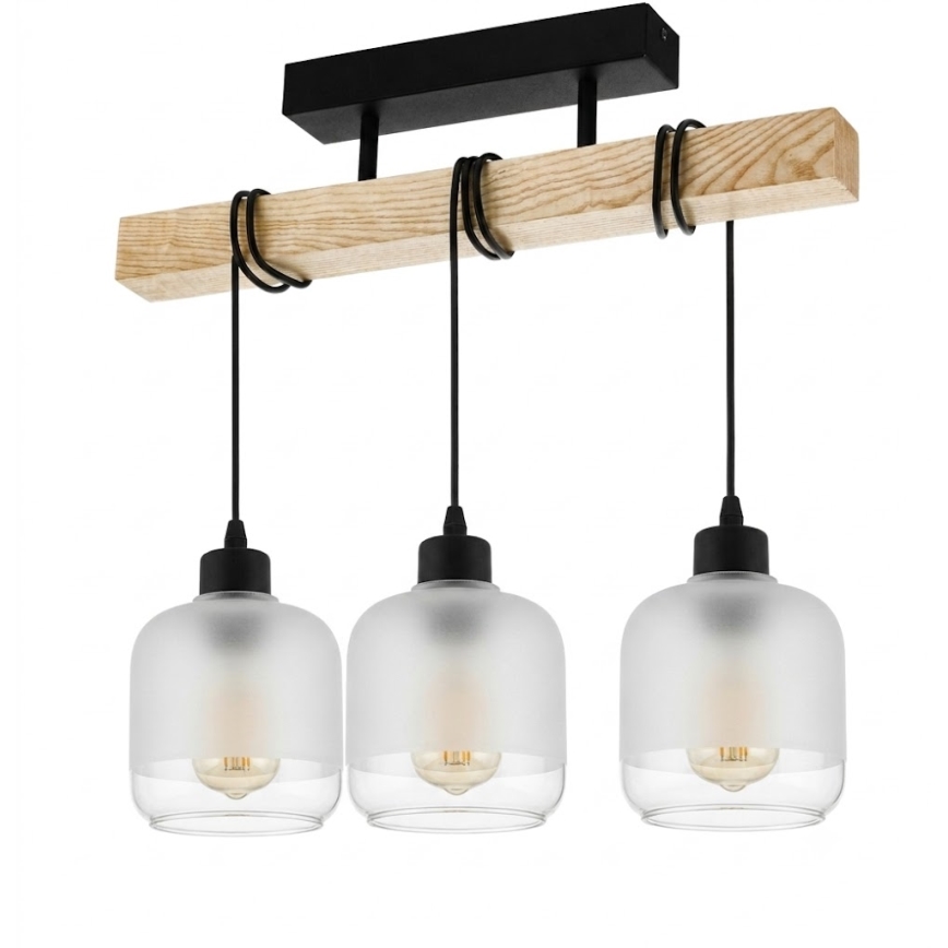 Brilagi - Pritrdjen stropni lestenec WOOD GLASS 3xE27/60W/230V bor/črna/bela