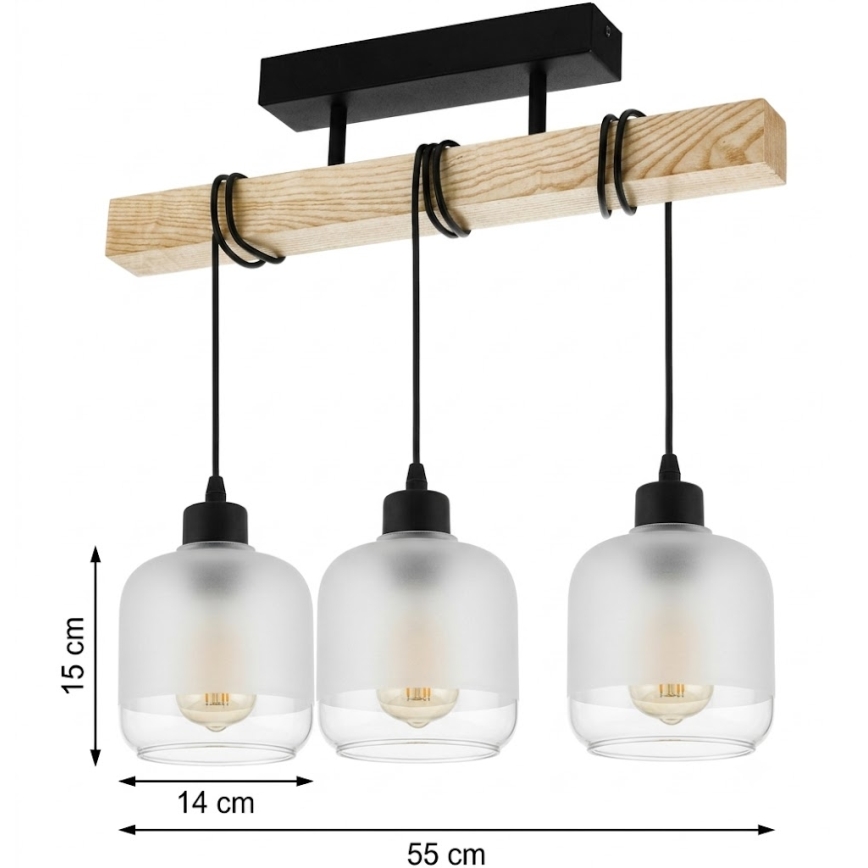 Brilagi - Pritrdjen stropni lestenec WOOD GLASS 3xE27/60W/230V bor/črna/bela