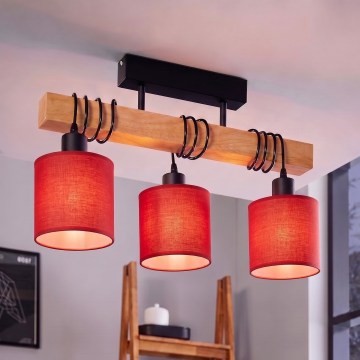 Brilagi - Pritrdljiv stropni lestenec NUBILA 3xE27/60W/230V borovica/rdeča
