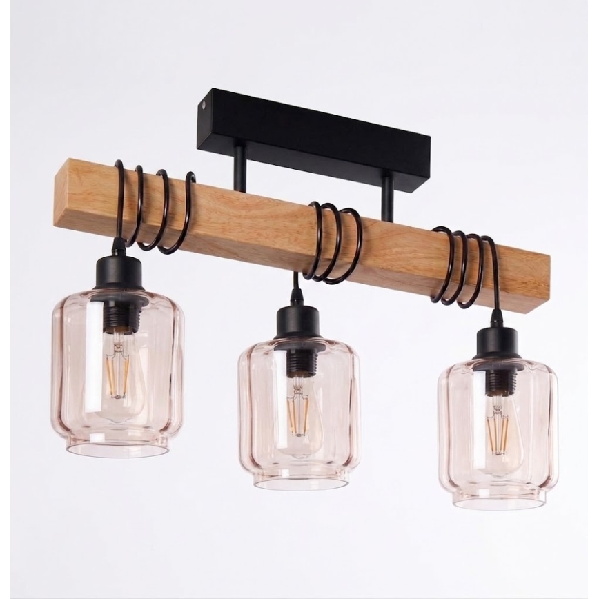 Brilagi - Pritrdilni lestenec WOOD GLASS 3xE27/60W/230V borovina/črna/zadimljeno bež