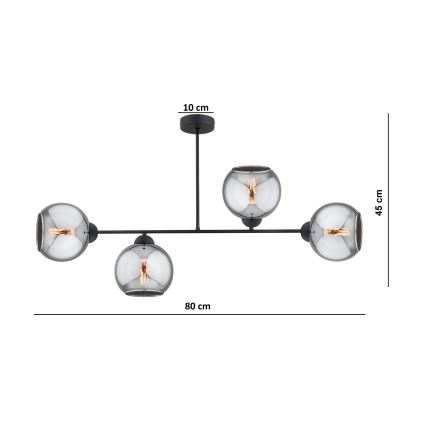 Brilagi - Pritrjen lestenec DIOR 4xE27/60W/230V črna/dimna siva