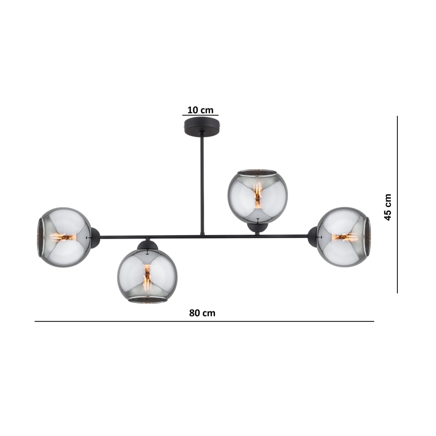 Brilagi - Pritrjen lestenec DIOR 4xE27/60W/230V črna/dimna siva