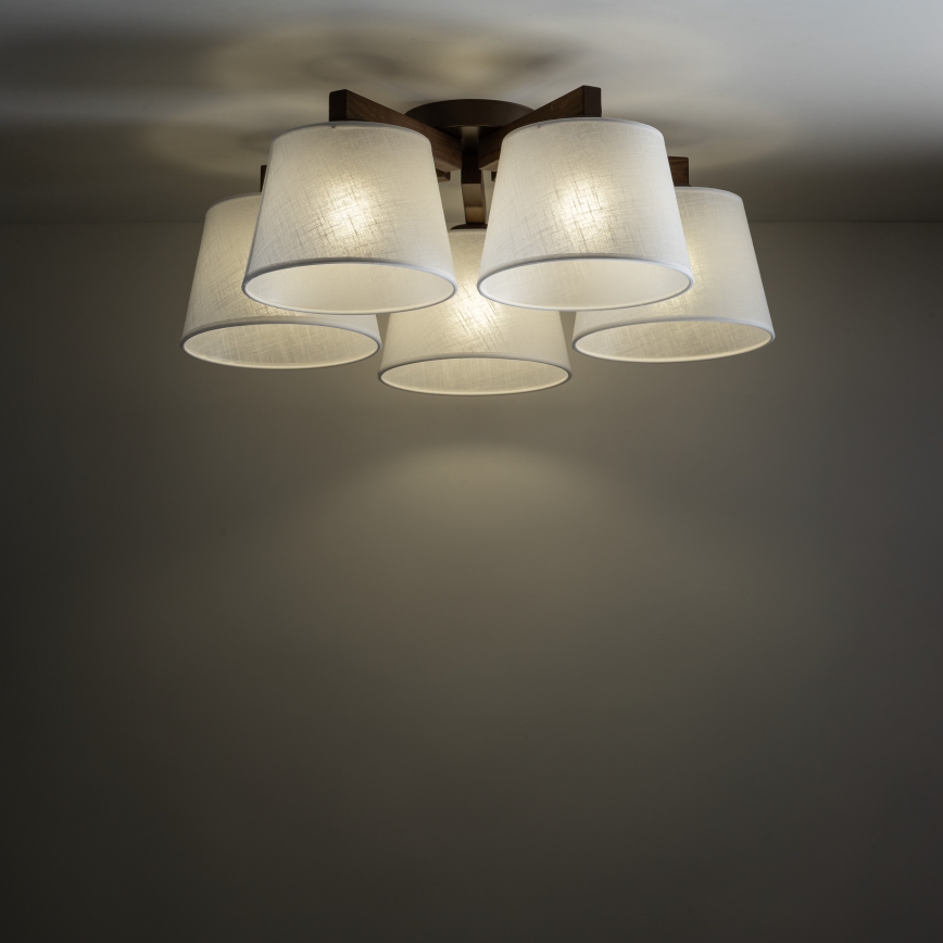 Brilagi - Pritrjen lestenec LATTE 5xE27/60W/230V borovina/bela