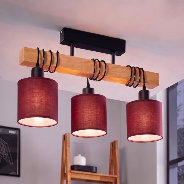 Brilagi - Pritrjen lestenec NUBILA 3xE27/60W/230V borovina/pompejanska rdeča