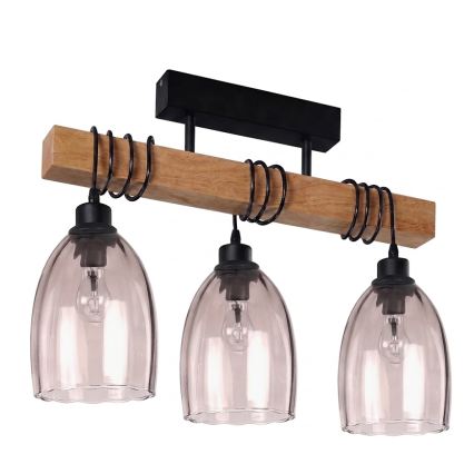Brilagi - Pritrjen lestenec WOOD GLASS 3xE27/60W/230V borovica/črna/dimni bež