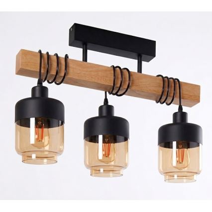 Brilagi - Pritrjen lestenec WOOD GLASS 3xE27/60W/230V borovica/črna/dimna rjava