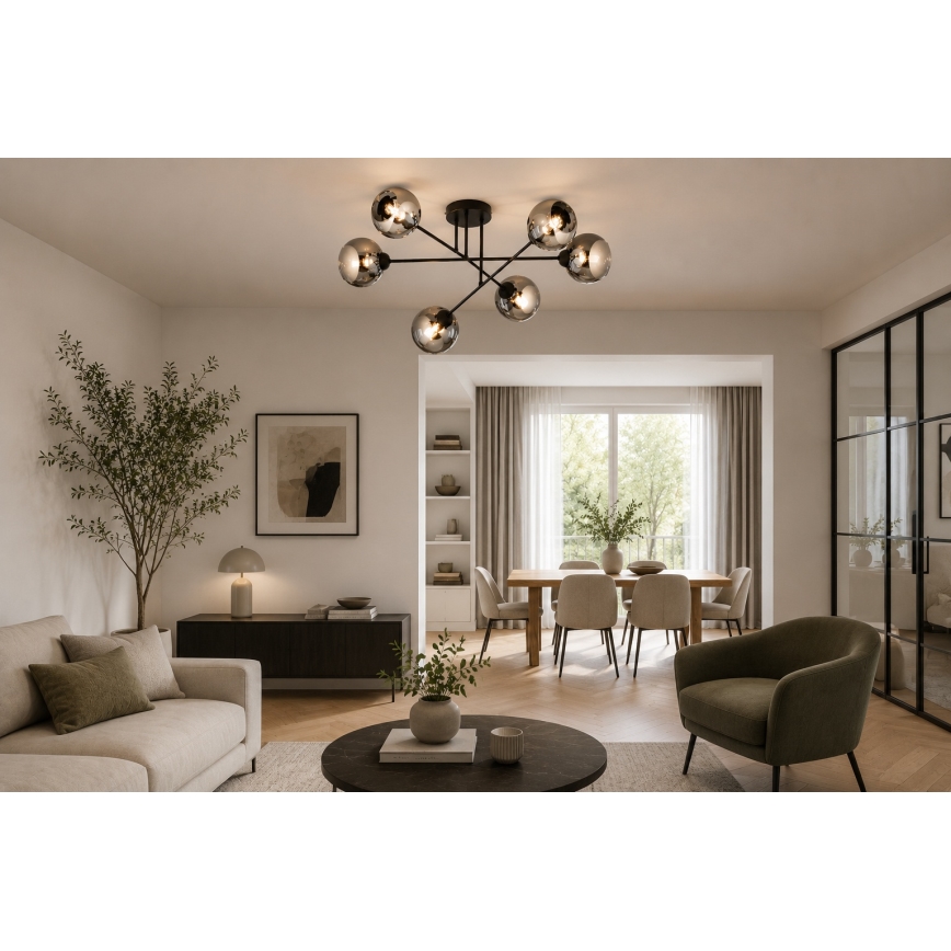 Brilagi - Pritrjen stropni lestenec DIOR 6xE27/60W/230V črna/dimna siva
