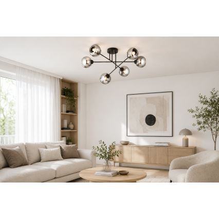 Brilagi - Pritrjen stropni lestenec DIOR 6xE27/60W/230V črna/dimna siva