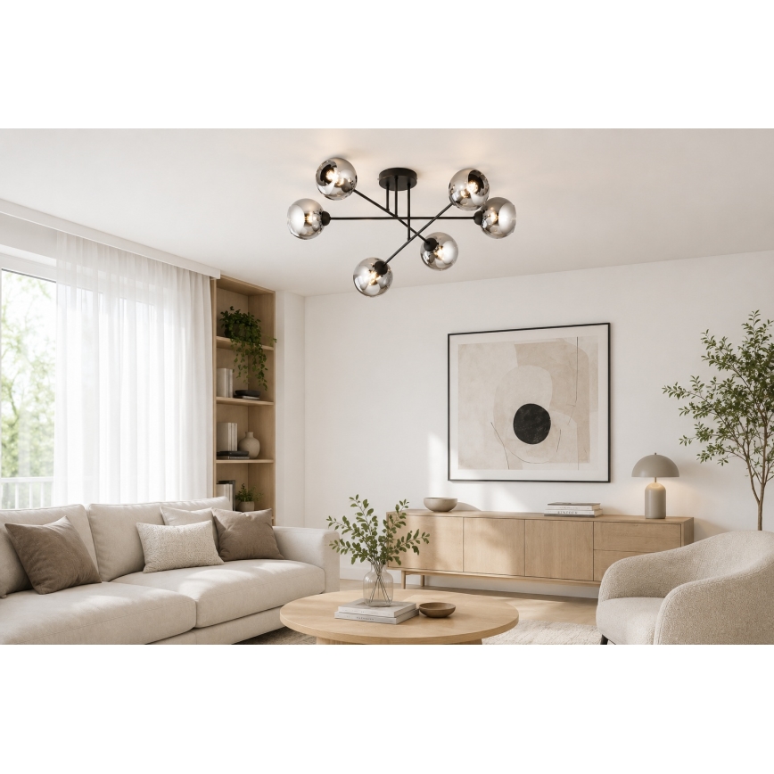Brilagi - Pritrjen stropni lestenec DIOR 6xE27/60W/230V črna/dimna siva