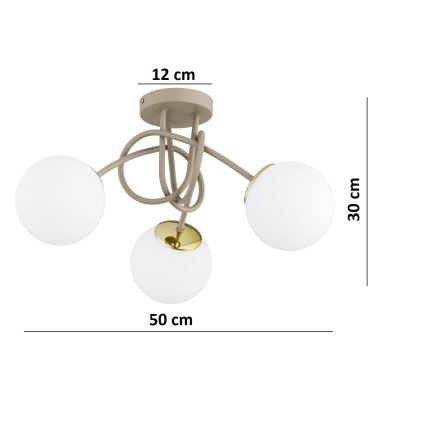 Brilagi - pritrjen stropni lestenec MILO ECRU 3xE27/60W/230V bež/zlata