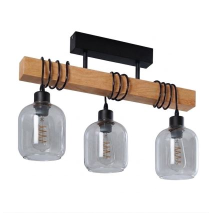 Brilagi - Pritrjeni stropni lestenec WOOD GLASS 3xE27/60W/230V borov les/črna/dimno siva