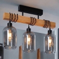 Brilagi - Pritrjen stropni lestenec WOOD GLASS 3xE27/60W/230V borovica/črna/dimno siva