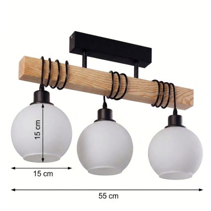 Brilagi - Pritrjeni lestenec WOOD GLASS 3xE27/60W/230V bor/črna/bela