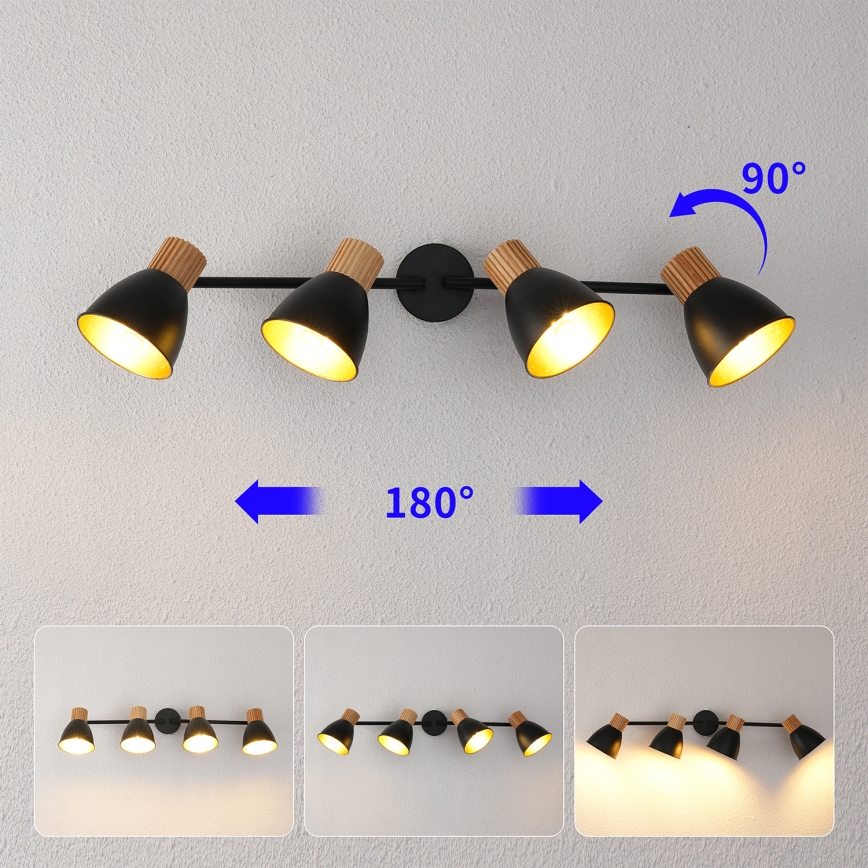 Brilagi - Smerna stropna svetilka ODENSE 4xE14/10W/230V gumi les/črna
