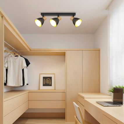 Brilagi - Smerna svetilka ODENSE 3xE14/10W/230V iz lesa kaučukovca/črna