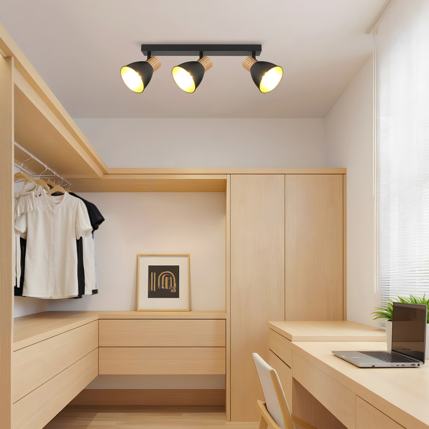 Brilagi - Smerna svetilka ODENSE 3xE14/10W/230V iz lesa kaučukovca/črna