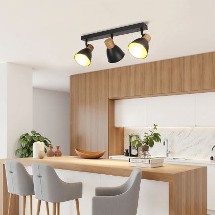 Brilagi - Smerna svetilka ODENSE 3xE14/10W/230V iz lesa kaučukovca/črna