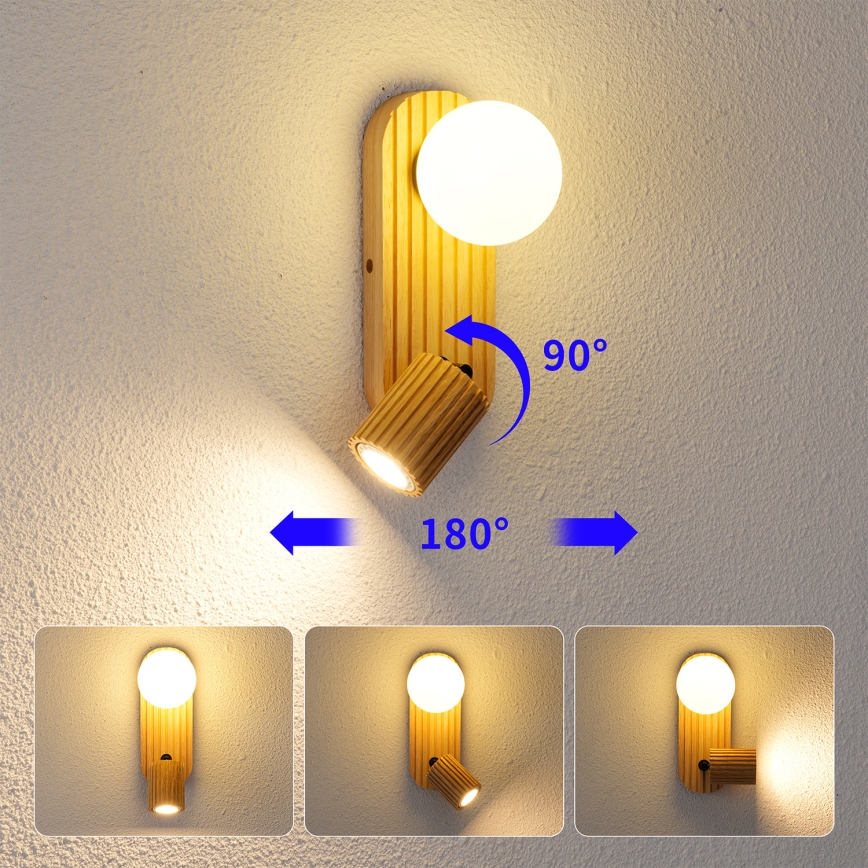 Brilagi - Stenska točkovna svetilka MODERN WOOD 1xG9/5W/230V + 1xGU10/8W gumijast les