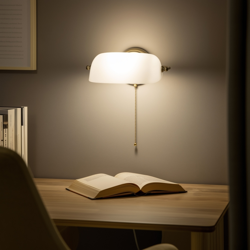 Brilagi - Stenska svetilka BANK OFFICE 1xE27/60W/230V medenina/bela