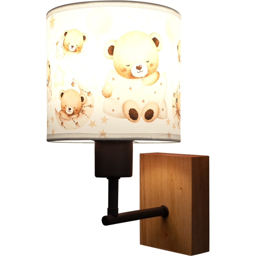 Brilagi - Otroška stenska svetilka BOBO WOOD 1xE27/25W/230V hrast/črna/bela/medvedki