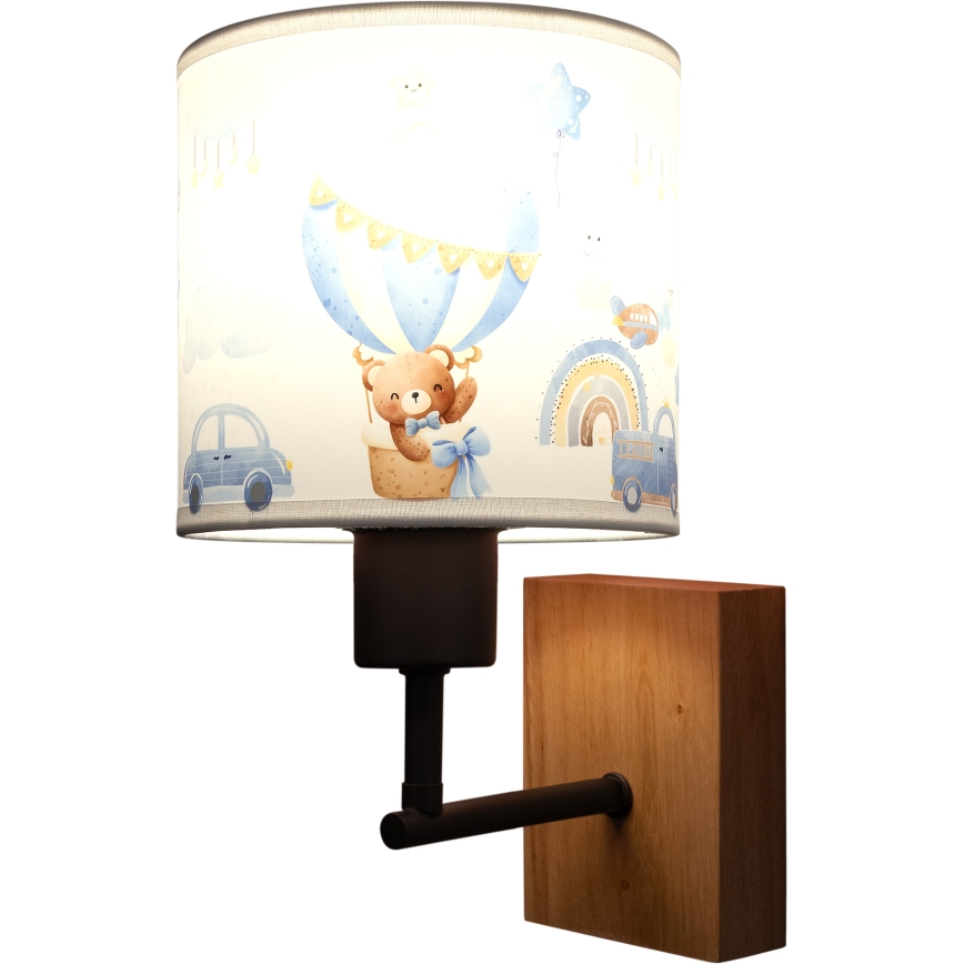 Brilagi - Otroška stenska svetilka BOBO WOOD 1xE27/25W/230V hrast/črna/bela/modra/medvedki