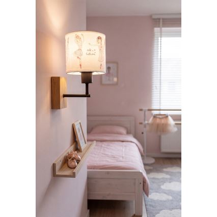 Brilagi - Otroška stenska svetilka BOBO WOOD 1xE27/25W/230V hrast/črna/bela/rožnata/baletke