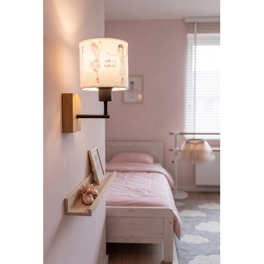 Brilagi - Otroška stenska svetilka BOBO WOOD 1xE27/25W/230V hrast/črna/bela/rožnata/baletke