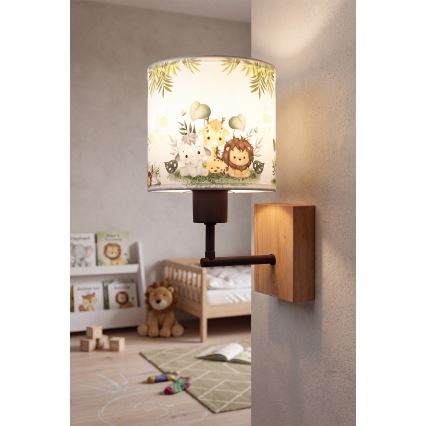 Brilagi - Otroška stenska svetilka BOBO WOOD 1xE27/25W/230V hrast/črna/bela/zelena/džungla