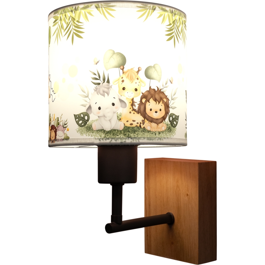 Brilagi - Otroška stenska svetilka BOBO WOOD 1xE27/25W/230V hrast/črna/bela/zelena/džungla