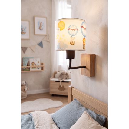Brilagi - Otroška stenska svetilka BOBO WOOD 1xE27/25W/230V hrast/črna/bela/živalski motiv